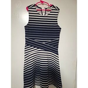 Monteau Girl Girls 14 Blue White Striped Fit & Flare Sleeveless Zip Dress
